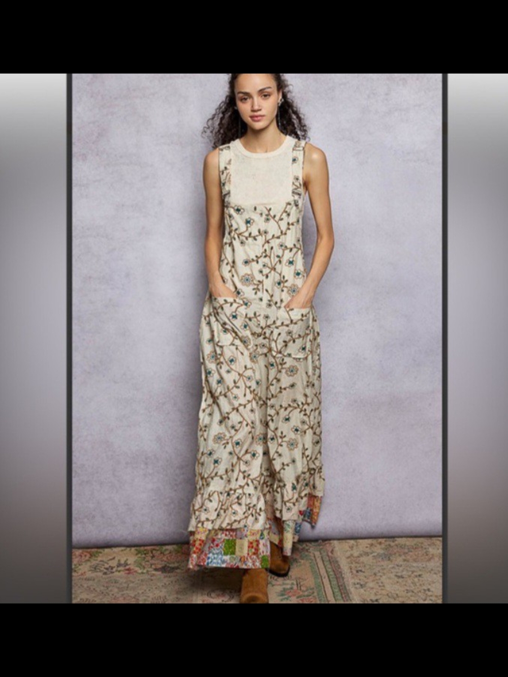 POL Cream Floral Patchwork Overalls NWOT